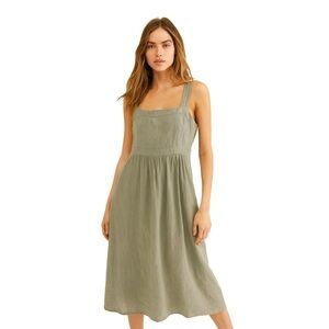 Francesca Bettini Sage Green Midi Linen Cotton Dress Cottage core sustainable